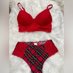 Red PINK Victorias Secret Bralette Lace Set